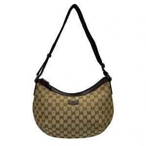 GUCCI GG Beige Dark Brown Jacquard Leather Shoulder Bag 520-090125